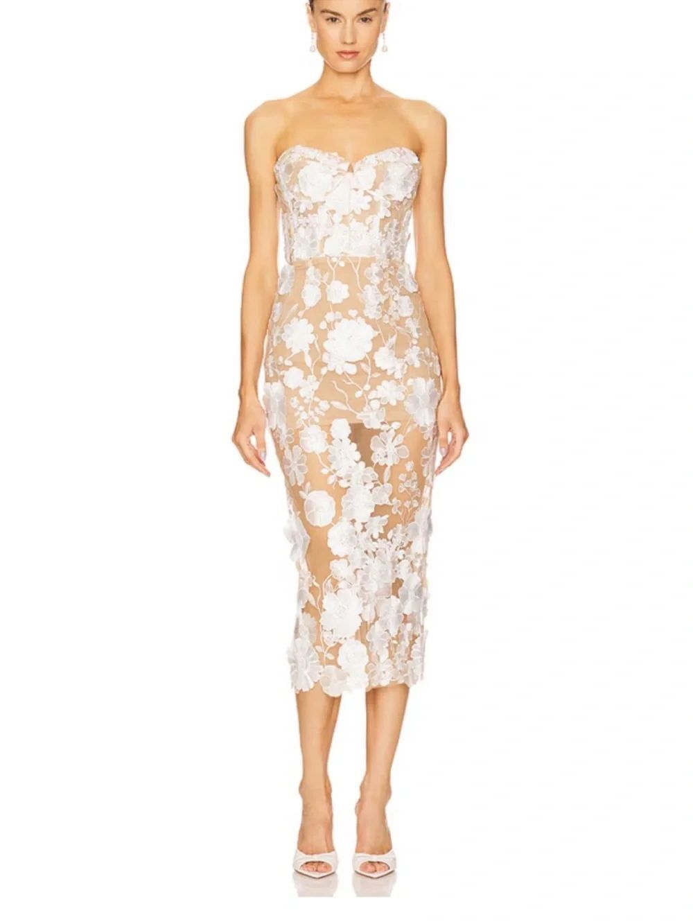 Bronx and Banco Jasmine Midi Dress in White size large NWT - Picture 3 of 9